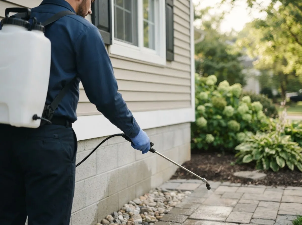 Pest control technician inspecting a home in Albany, IN
